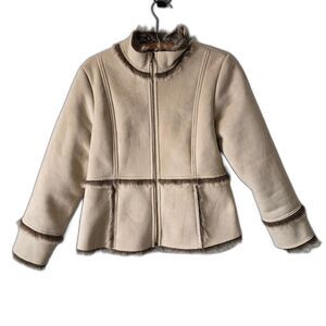 L.E. Relaxed Bomber Jacket Penny Lane Faux Fur Suede Y2K Boho Pilgrim Festival S